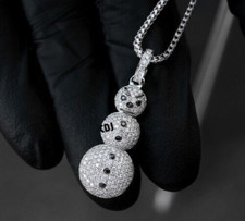 White  Black Real Moissanite Mens Classy Snowman Pendant With Enamel 925 Silver