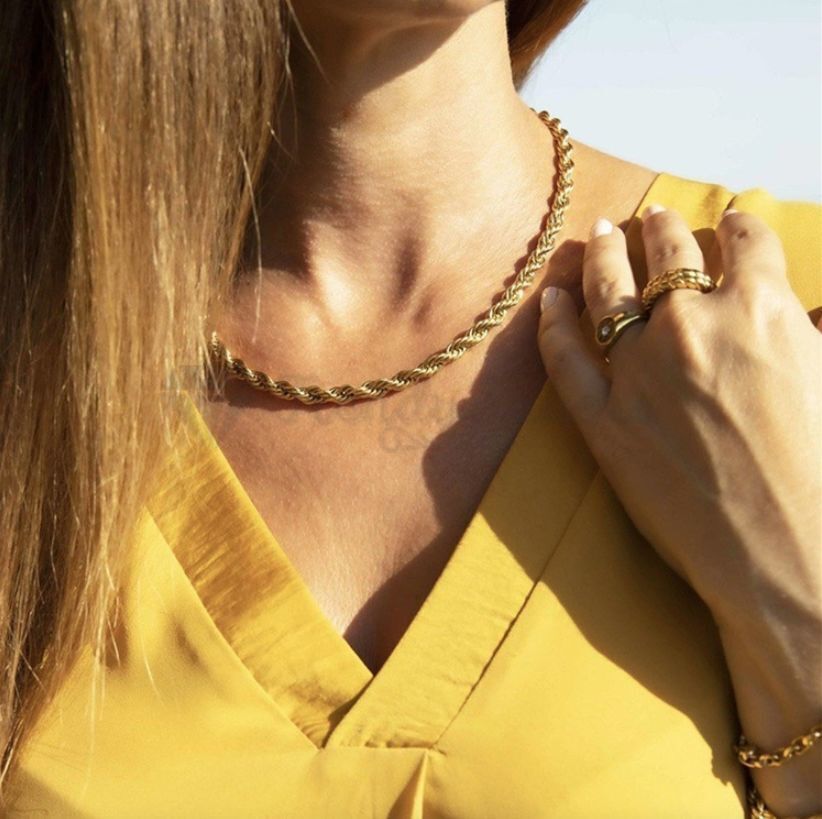 Women Men 18K Gold Plated Twist Curb Snake Herringbone Chain Adjustable  Necklace - Main Image