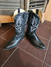 Vintage Fel Yni Felyni Mexico Hand Genuine Leather Snake Cowboy Boots 12 Vivora
