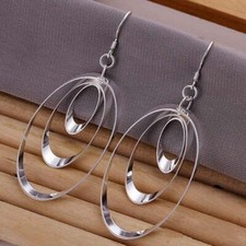 Womens Girls 925 Sterling Silver Round Circle Drop Hook Earrings Jewellery Gift 