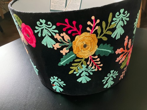 Karma Living Hanging Lampshade Set Black Velvet w/Embroidered Flowers NIB $180 - Picture 13 of 24