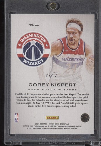 Corey Kispert 2021-22 Court Kings Works in Progress Masterpiece 1/1 Wizards - Picture 2 of 2