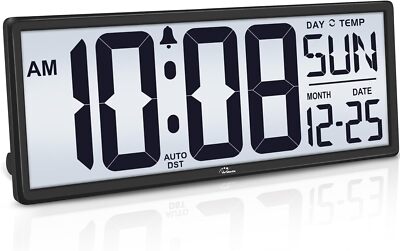 Backlight Digital Wall Clock Battery Operated - with Temperature and Date 14.5''