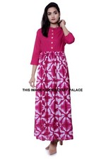 Women Rayon Pink Indian Kurti Shibori Printed Casual Traditional Top Tunic Dress