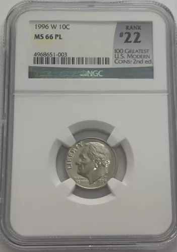 1996 W ROOSEVELT DIME NGC MS66 PL #22 OF 100 GREATEST US MODERN COIN PROOF LIKE