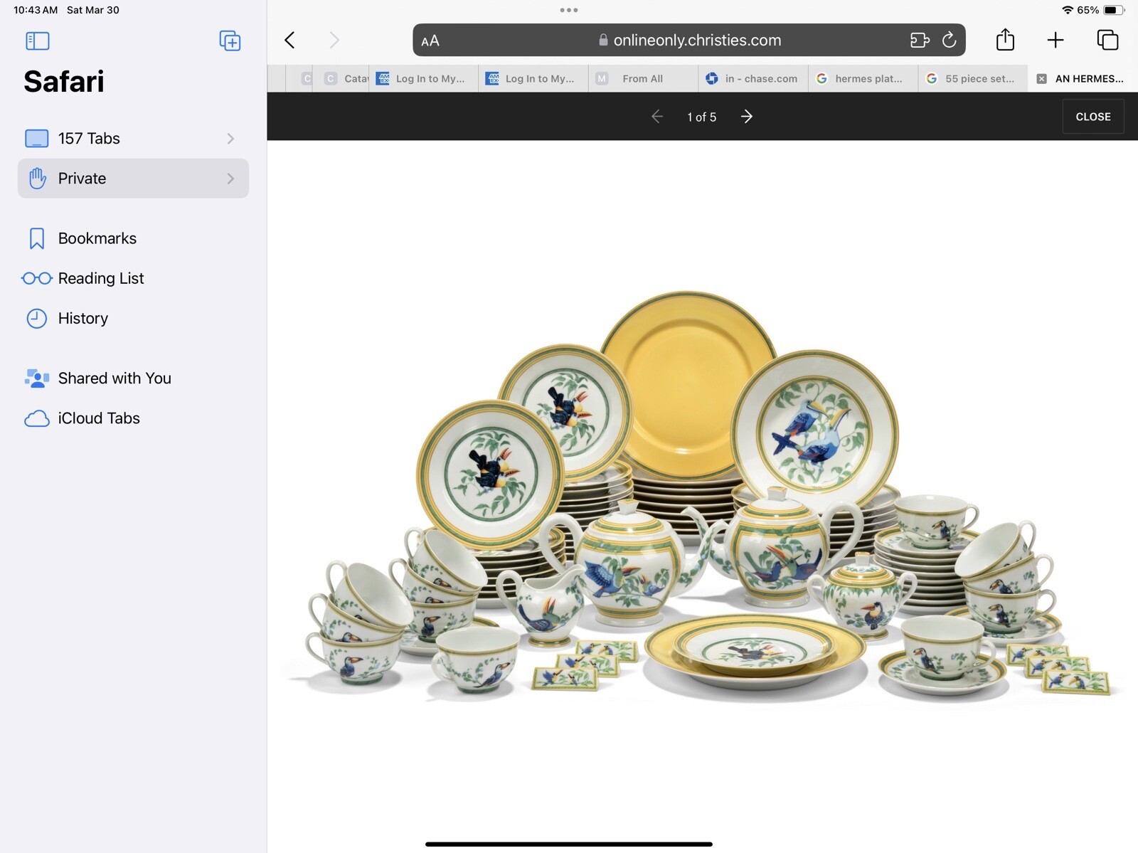 Beautiful Hermes TUcan Dinnerware, 277 Pieces Mix And Match. Made In France