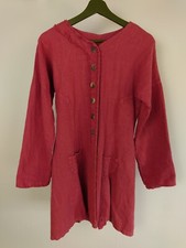 Ewa i Walla Heavy Linen coat button down fit & flare size small Pockets Pink/Red