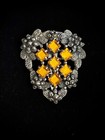 Vintage Dress Clip Cleavage Clip Yellow Gold Rhinestones set in Silver Metal — photo 1