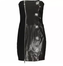 $2,195 VERSUS VERSACE Black Leather Lion Button Studded Dress - Made In Italy