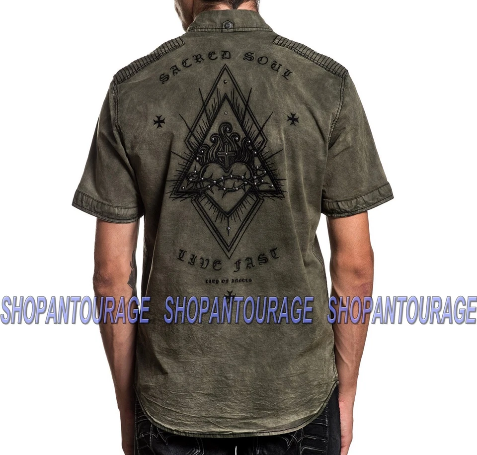 Camisa tejida con botones Affliction Reprieve 110WV772 nueva S/S de moda para hombre Foto 3 de 4