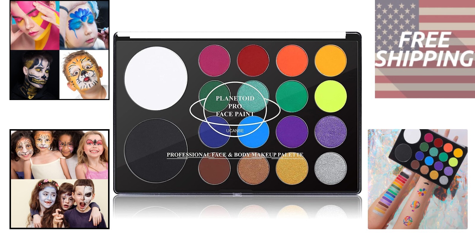 Professional 18 Color Face & Body Paint Palette - Water Activated Art Kit