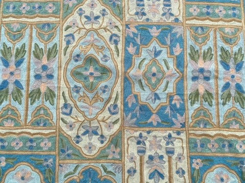 Vintage French Style Aubusson Rug Needlepoint Chain stitch Rug 4x5 ft Free Ship - Picture 8 of 10