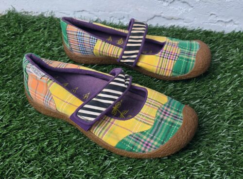 KEEN Harvest Madras Plaid Mary Janes Slip-On Flats Women's Size 9