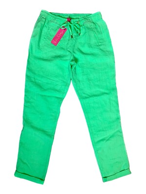 Lilly Pulitzer Pants Womens Small Green Linen Lime Zest Taron Tapered Cuffs 