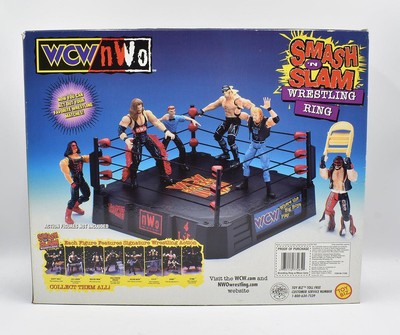 SMASH 'N SLAM Wrestling Ring w/Mean Gene Okerlund NEW MSB Toybiz 1998  WCW/NWO