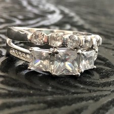 Set of Two Size 7.5-8 Sterling Silver Rings Square Round Cut CZ Stamped 925