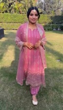New Beautiful Pink Faux Georgette Kurta Palazzo With Net Dupatta For Function