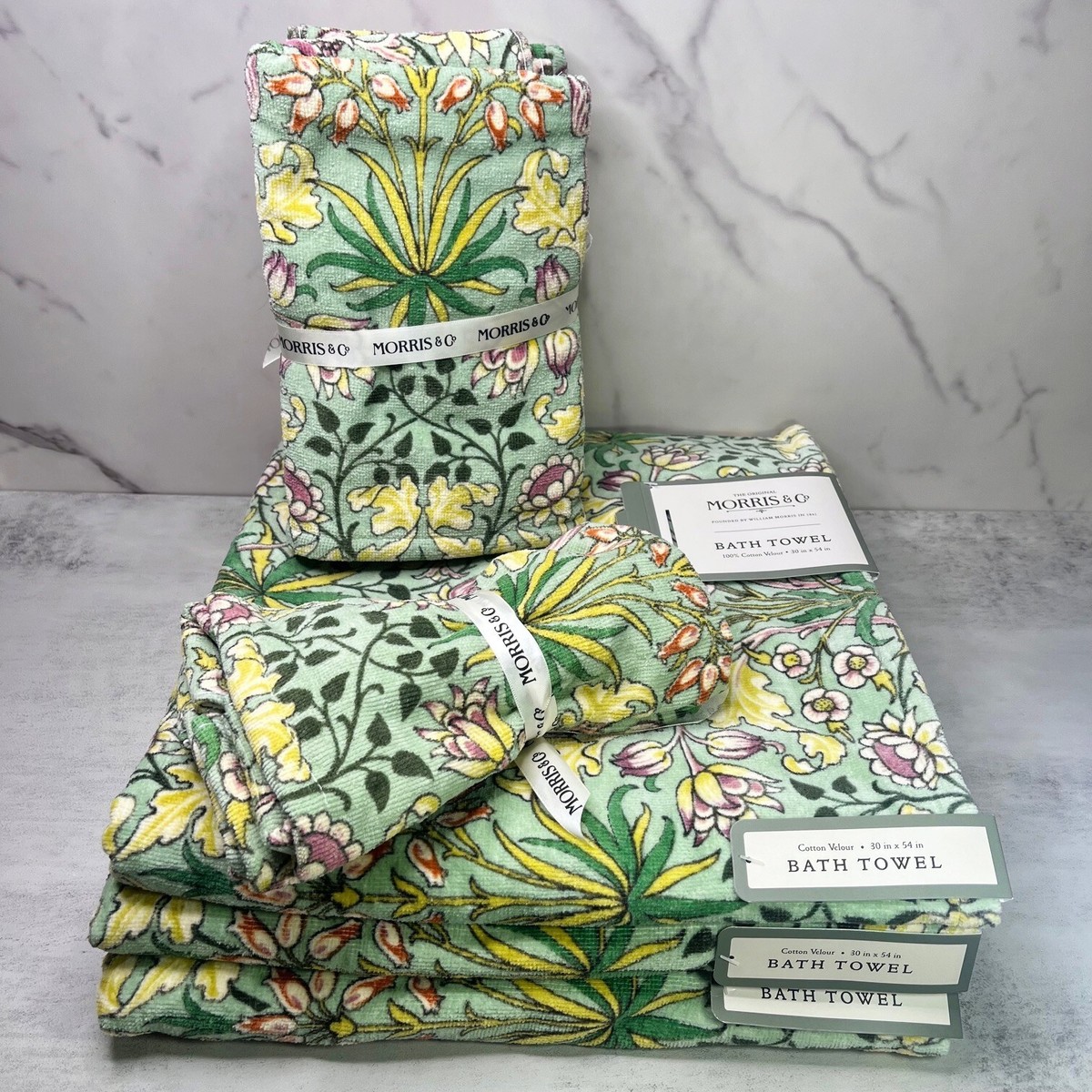 William Morris & Co - 7 Pc Hyacinth Green Plum Velour Bath Hand