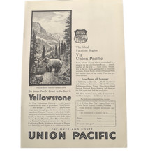Vintage 1930 Union Pacific Rail Yellowstone Ad Advertisement