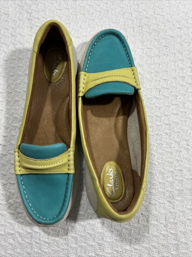 Clarks Artisan Cliffrose Enza Lederhalbschuhe türkisgelb weiß Schuhe 8M - Bild 4 von 12