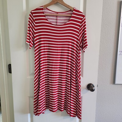 Soho New York & Company Red & White Striped T-Shirt Dress with Pockets. Medium.