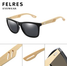 Square Retro Bamboo Wood Sunglasses For Men Women Fashion Wooden Temple Glasses