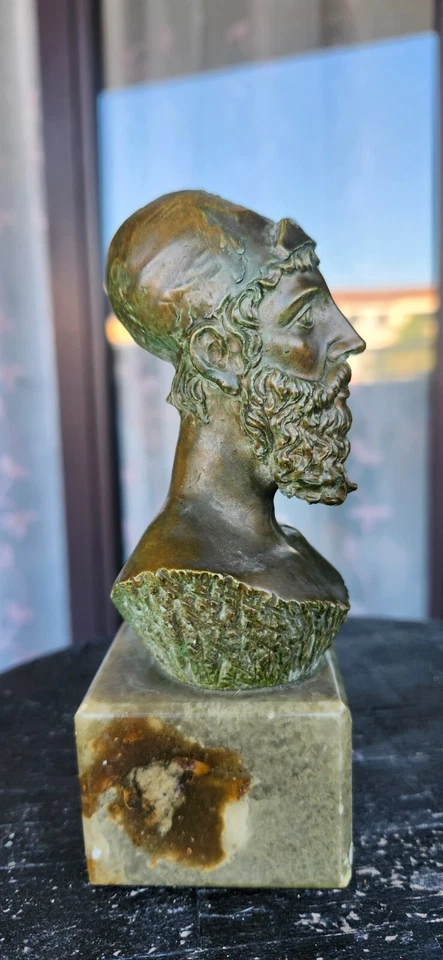 Bronzo di Riace statua ''B'' testa in bronzital argentata con base in marmo - Immagine 4 di 4