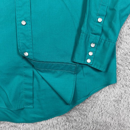 80s Vintage Pearl Snap USA Made Malco Modes Shirt Mens 15.5/33 (M) Teal Western - Picture 2 of 8