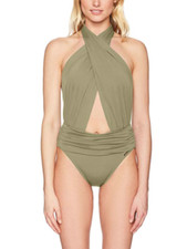 Vince Camuto Women's Riviera Solid Wrap Halter Swimsuit sz 8 Avocado