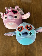 Squishmallows Disney 6.5" Stitch Angel Valentines Heart Glasses Plush Set New