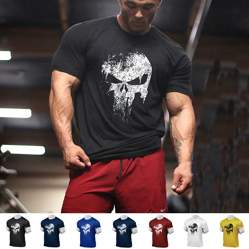 Cataract forestille Bloom Skull print Sport t Shirt Men Crossfit Men Muscle sleeved Fitness T-Shirts  | eBay