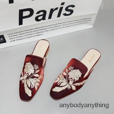 New Chinese Style Embroidered Cheongsam Slippers Womens Summer Mules Slippers Sz