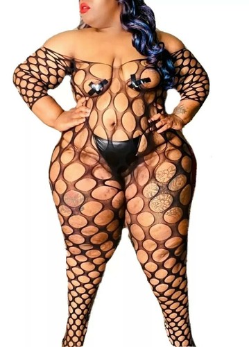 ÜBERGRÖSSE Netz BODYSTOCKING #5 BLAU Nylon Catsuit Queen passt 26W DESSOUS - Bild 4 von 6