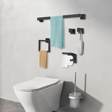 5pcs Bathroom Hardware Accessories Set Towel Bar Set Stainless Steel Black New
