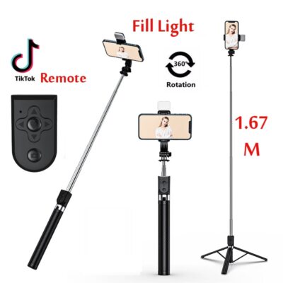 Wireless Selfie Stick Stand Holder Tripod w/Fill Light For iPhone 16 15 14 13 12