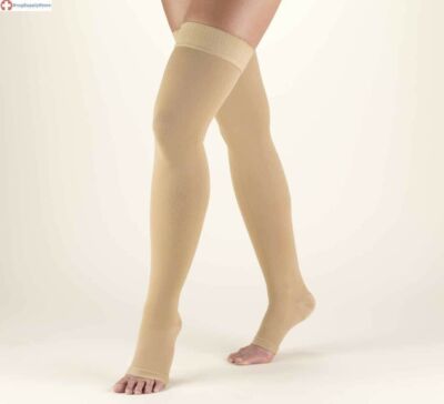 Mediven Comfort 20-30 mmHg OPEN TOE Thigh Highs w/ Lace Silicone Top Band 
