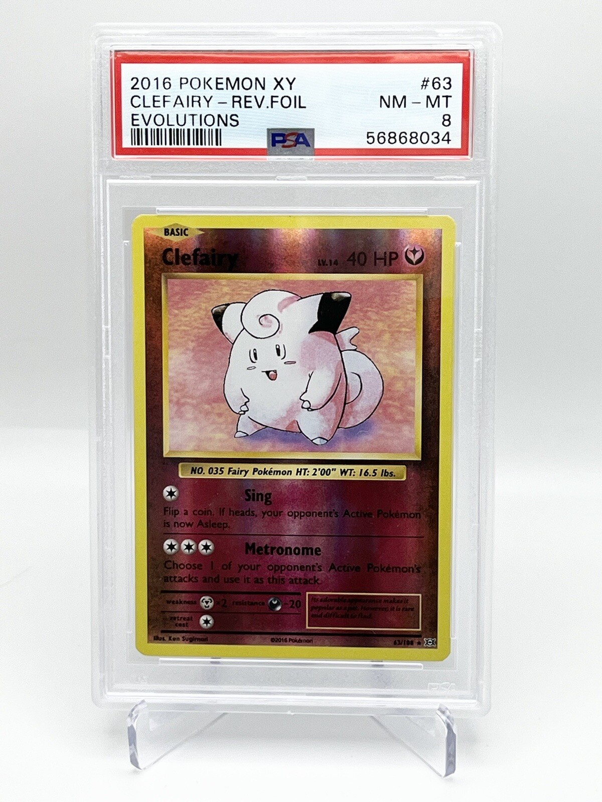 2016 Pokemon XY Evolutions 63 Clefairy-Reverse Foil PSA 8