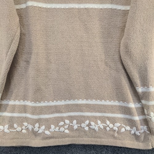 Northern Reflections Men's Knit Sweater M Long Sleeve Tan Floral Embroidered - Picture 6 of 11