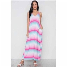 Multi Stripe Maxi Dress With Pockets, S NWOT