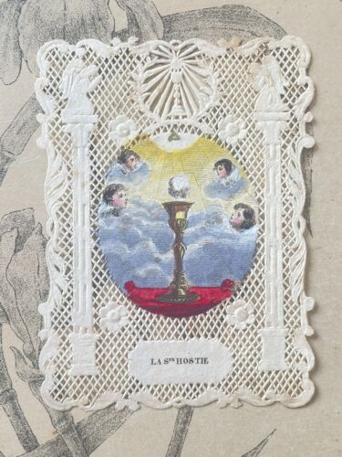Ancienne Image Pieuse / Canivet  La Sainte Hostie coloré Holy Card XIXe - Afbeelding 1 van 2
