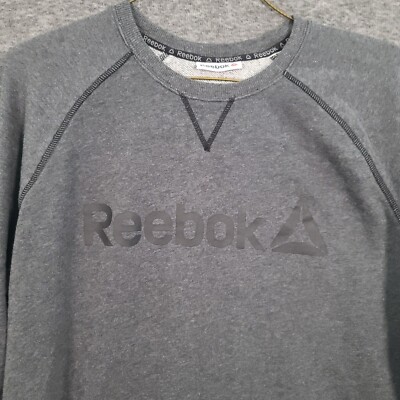 Reebok Crew Neck Sweatshirt Mens XL Gray Solid Long Sleeve Logo Print