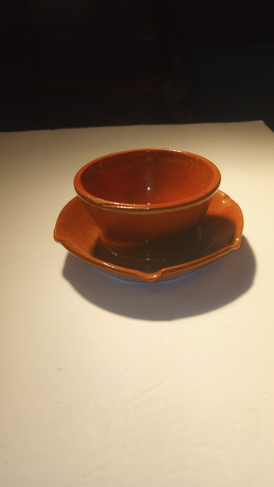 Jugtown Ware Pottery 1993 Orange Speckled Vase/Flowerpot/ Bowl/Cup - Pinched Rim