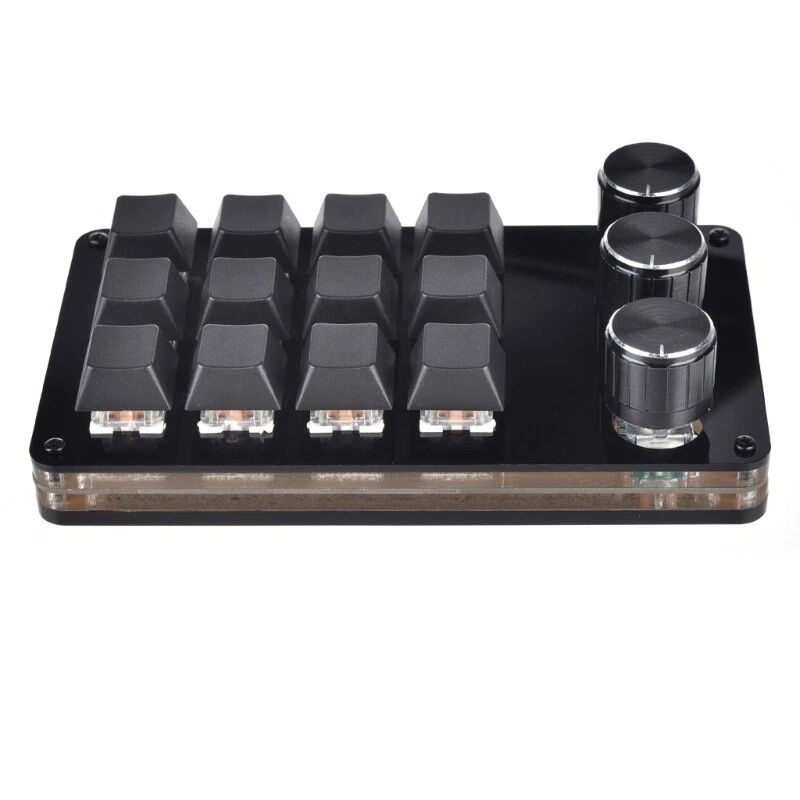 Macro Mechanical Keyboard with 12 Fully Programmable Keys and 3 Adjustable Knobs for Enhanced Customization