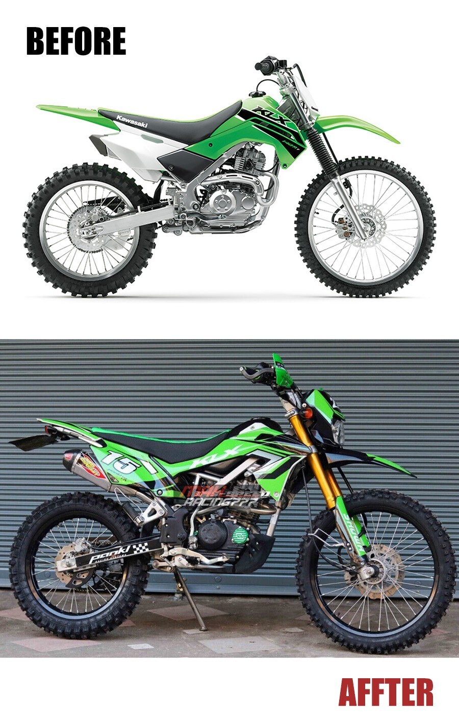 SET PIPE EXHAUST MUFFLER RACING CARBON FOR KAWASAKI KLX140 , KLX140L