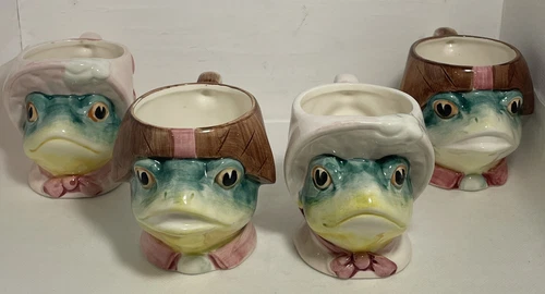 Vintage Four Piece R. Tallin “Majolica” Frog Tea Cups. Collectible!