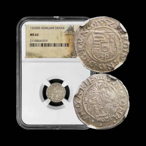 HUNGARY. 1552, Denar, Silver, KB - NGC MS62 - Ferdinand I, Madonna, Kremnica 019