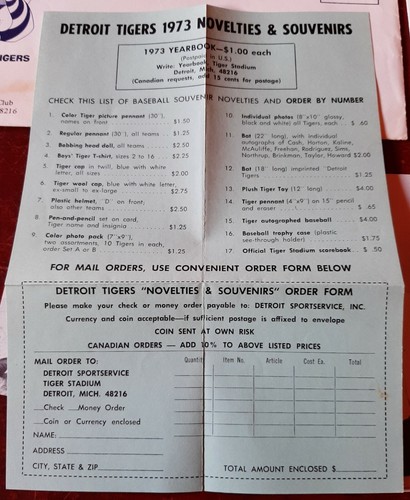 1973-74 MLB Detroit Tigers Original Team fan response envelope letterhead items - Picture 3 of 12
