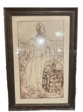 vintage original Jack Bilander religious Hakarban sepia etching print framed 