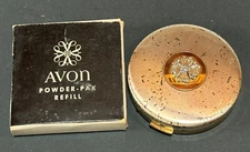 Vintage Avon Gold Powder Compact And Mona Lisa Colored Blush Refill