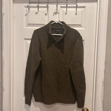 Lands' End Men's Green Sweater Elbow Patches LambsWool Knit Pullover Large 42-44